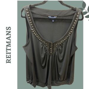 🛍️3/$40 Reitmans Black Embellished Neckline Sleeveless Top Waistband Size 3X